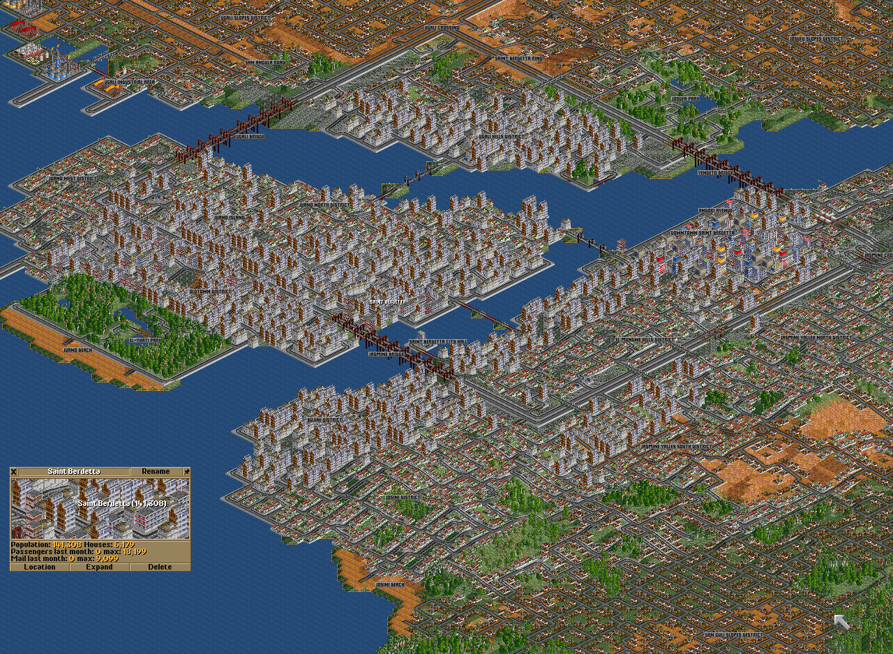 Saint Berdetta is painstakingly crafted over the course of a year during an internship in Afrika by an enthousiastic OpenTTD user. It is not often one can see towns designed with so much love. This just shows what magnificiently detailed scenarios are possible with ‘little’ time and effort.