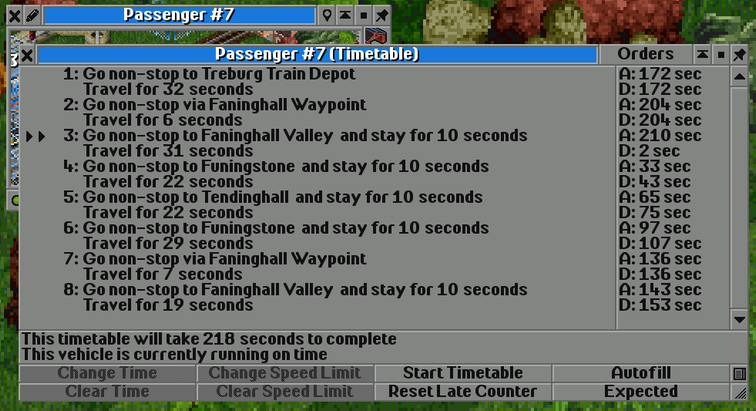 Image of the timetable GUI showing seconds as the unit.